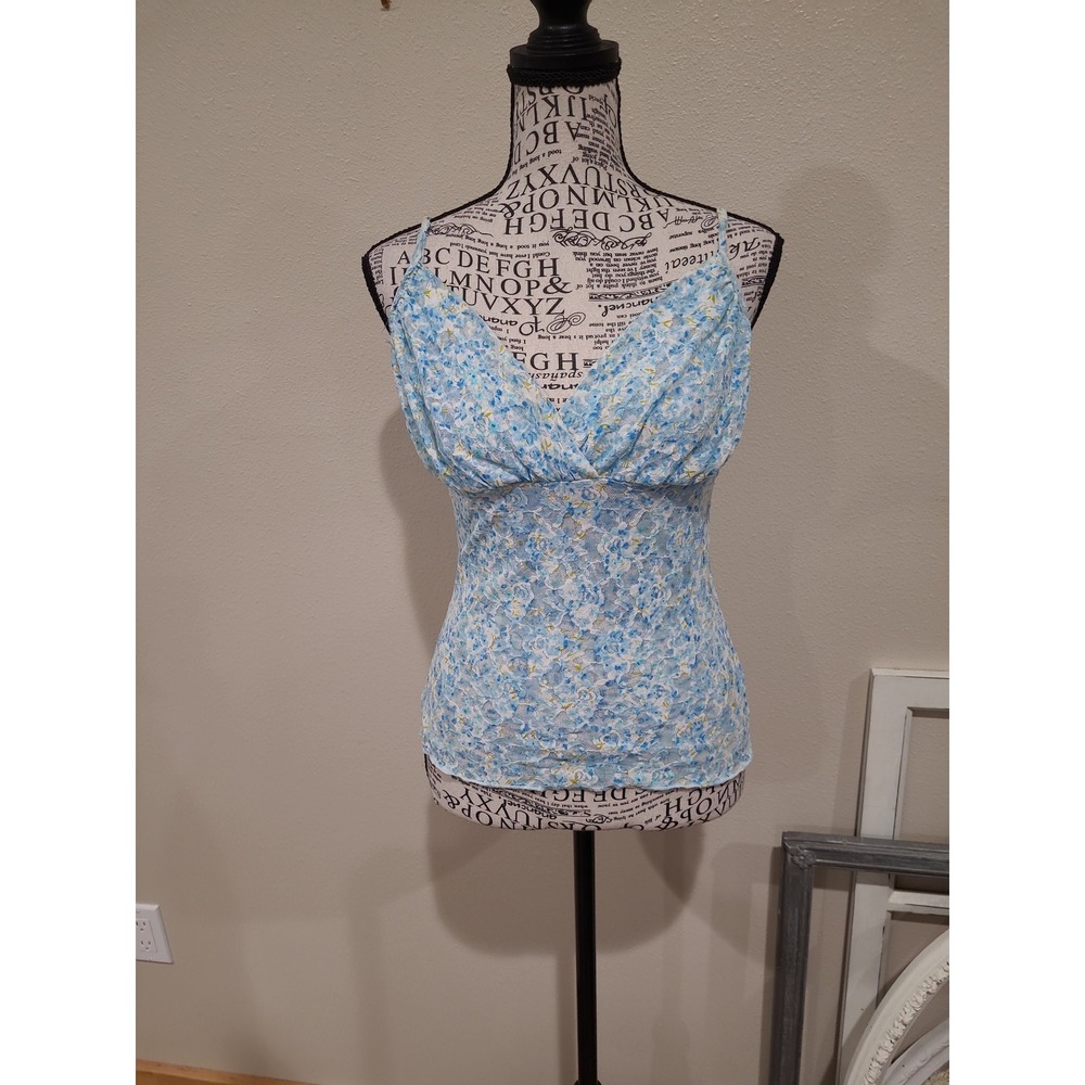 AZULU coquette women SZ 3 Blue mesh lace floral print cami tank top fairycore